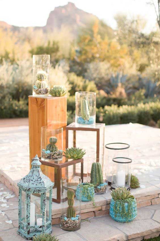 idées décors reception mariage avec cactus et plantes succulentes